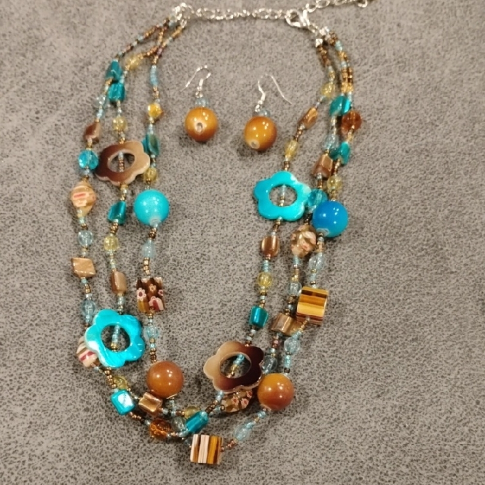 Multicolor Beaded Necklace and Earring Set